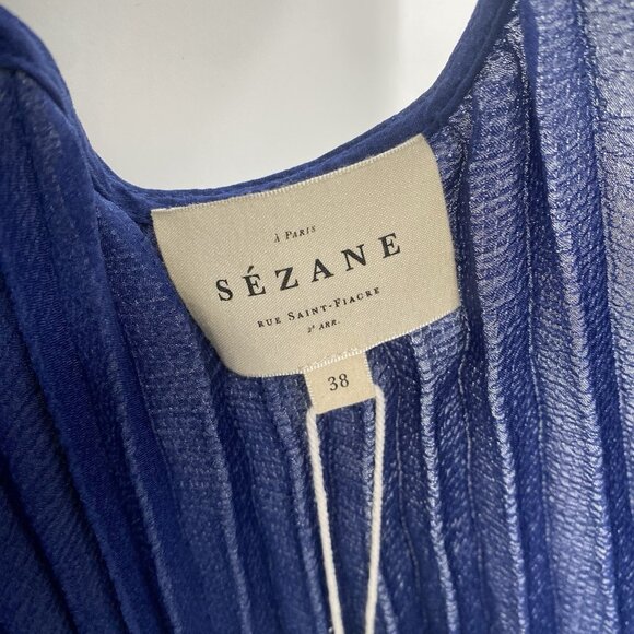 Sezane Size 38 / US 6 Robe Matilda Pleated Open Back Mini Dress Elect Blue NWT - Picture 8 of 16